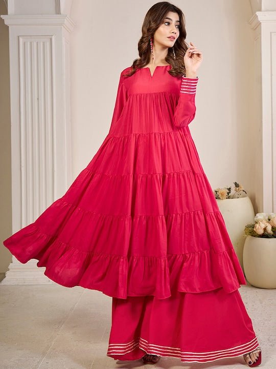 Tiered Gotta Patti Kurta with Sharara - Inddus.com