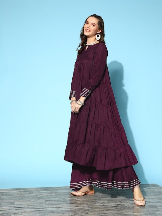 Tiered Gotta Patti Kurta With Sharara - Inddus.com