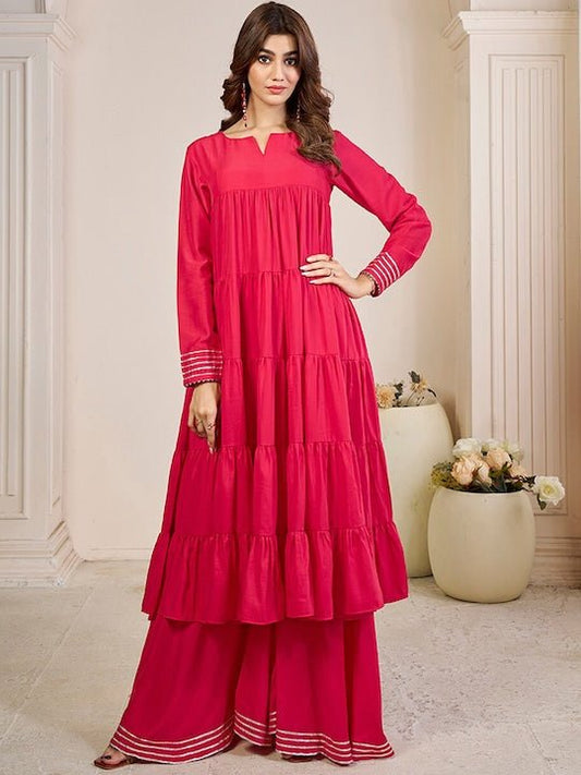 Tiered Gotta Patti Kurta with Sharara - Inddus.com