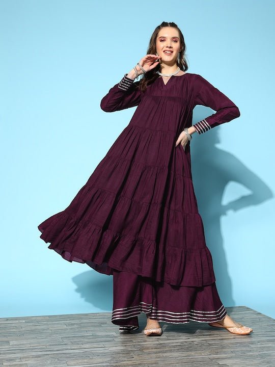 Tiered Gotta Patti Kurta With Sharara - Inddus.com