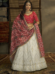 White Georgette Embroidered Lehenga Choli - Inddus.com