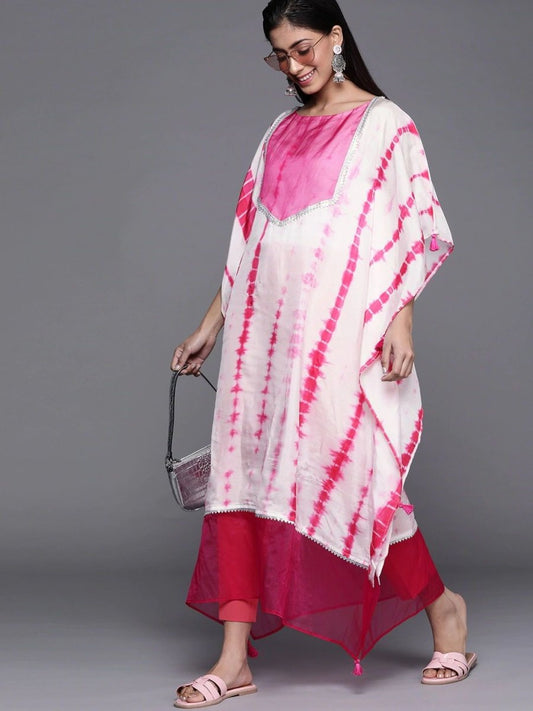 White Silk Blend Striped Kurta - Inddus.com