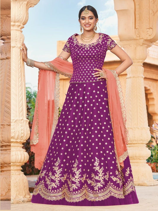 Wine Silk Wedding Lehenga Choli - Inddus.com