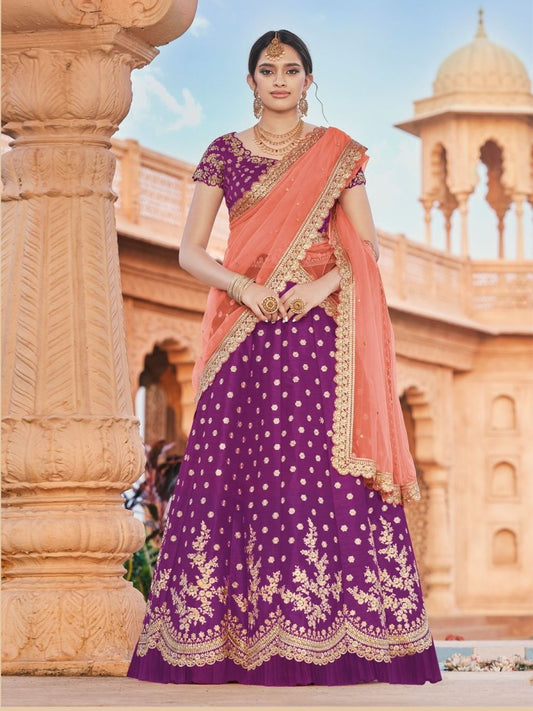 Wine Silk Wedding Lehenga Choli - Inddus.com