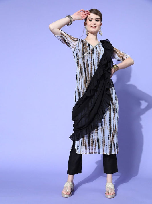 Women Abstract Poly Chiffon Tie & Dye 2.0 Kurta Set - Inddus.com