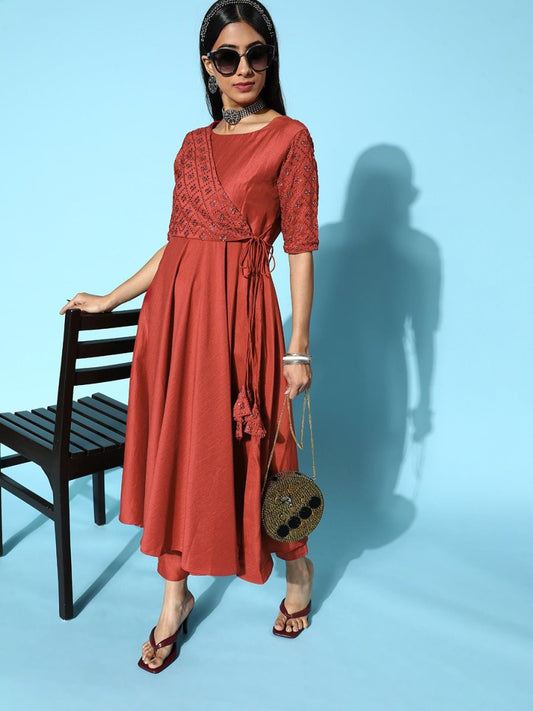 Women Abstract Silk Blend Swirling Volume Kurta Set - Inddus.com