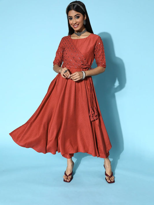 Women Abstract Silk Blend Swirling Volume Kurta Set - Inddus.com