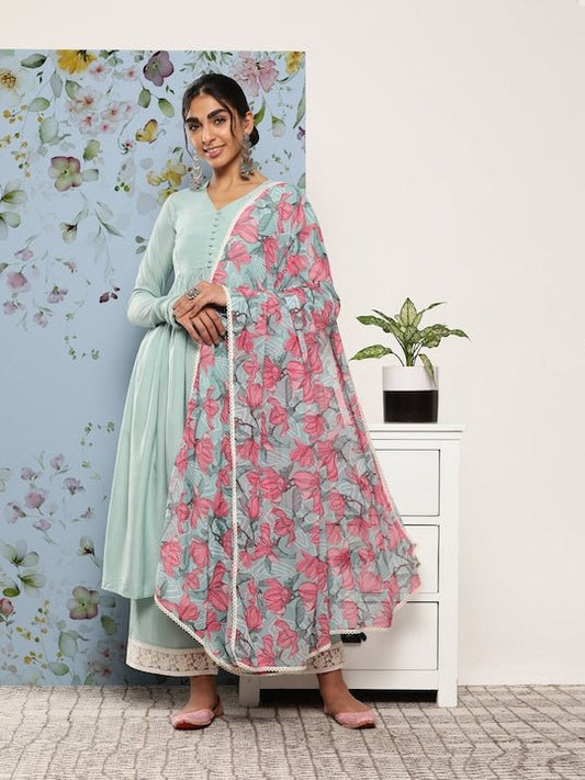 Women Anarkali Kurta With Palazzos & Dupatta - Inddus.com