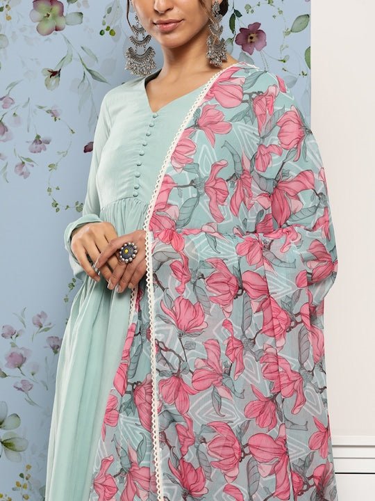 Women Anarkali Kurta With Palazzos & Dupatta - Inddus.com