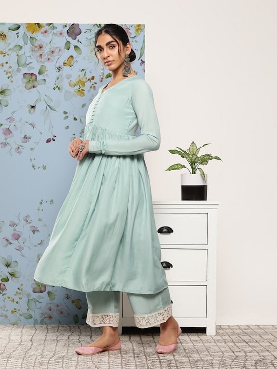 Women Anarkali Kurta With Palazzos & Dupatta - Inddus.com