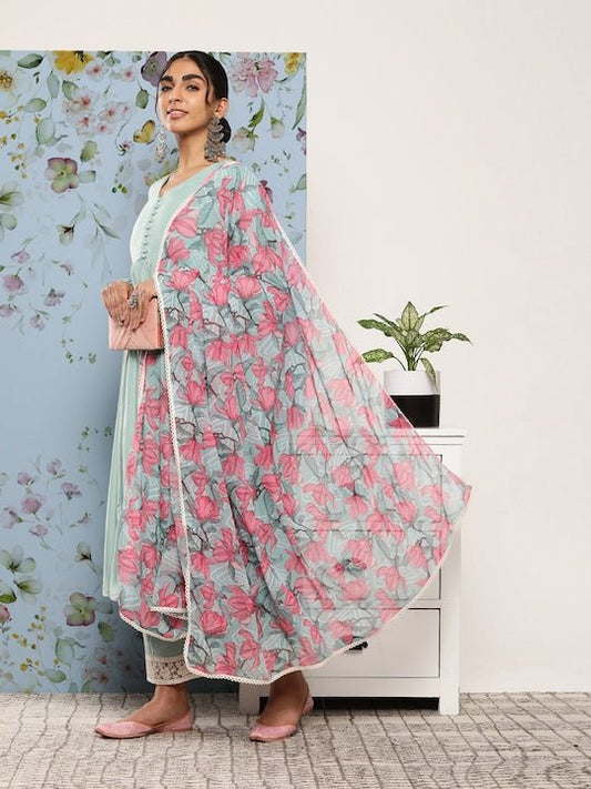 Women Anarkali Kurta With Palazzos & Dupatta - Inddus.com