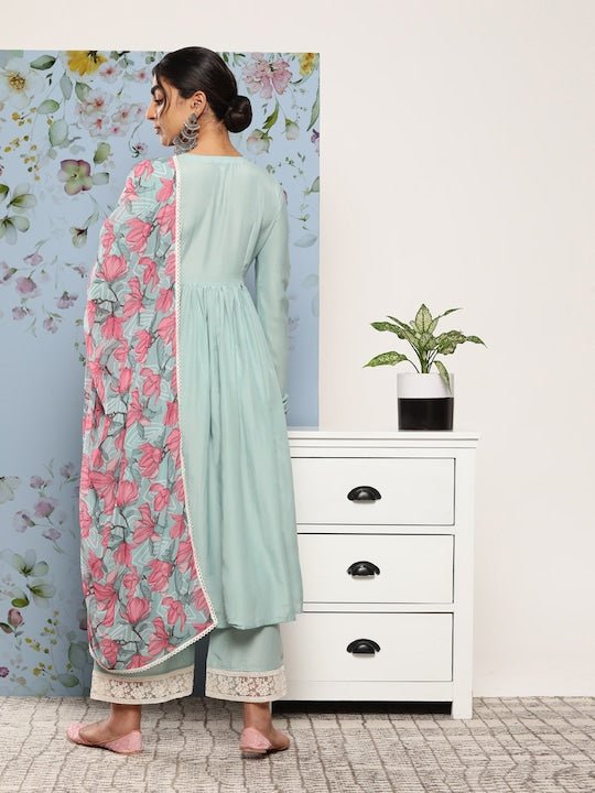 Women Anarkali Kurta With Palazzos & Dupatta - Inddus.com