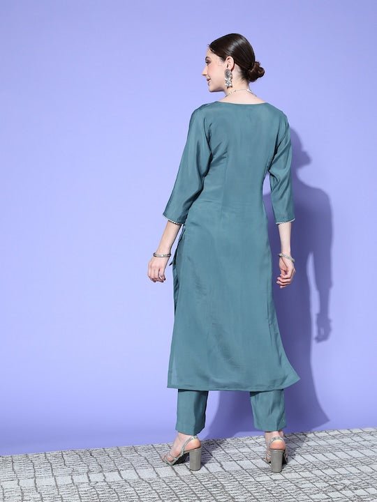 Women Angrakha Gotta Patti Chanderi Cotton Kurta with Trousers - Inddus.com