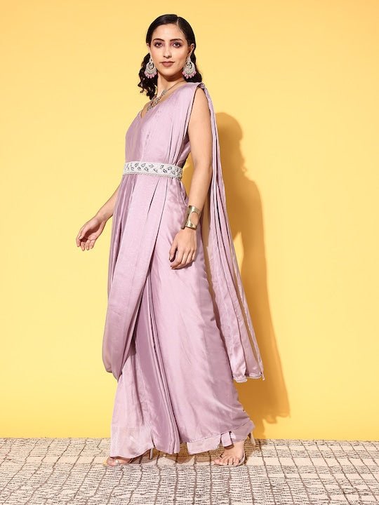 Women Attractive Lavender Solid Draped Luxe Dress - Inddus.com