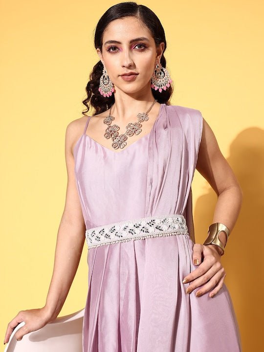 Women Attractive Lavender Solid Draped Luxe Dress - Inddus.com