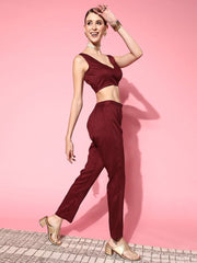 Women Attractive Maroon Solid Top With Trousers - Inddus.com