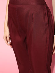 Women Attractive Maroon Solid Top With Trousers - Inddus.com