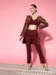 Women Attractive Maroon Solid Top With Trousers - Inddus.com