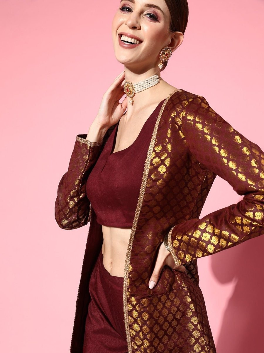 Women Attractive Maroon Solid Top With Trousers - Inddus.com