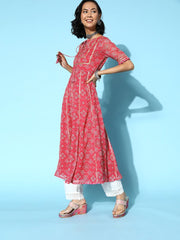 Women Attractive Rose Chiffon Swirling Volume Kurta - Inddus.com