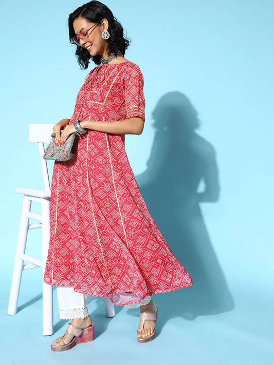 Women Attractive Rose Chiffon Swirling Volume Kurta - Inddus.com