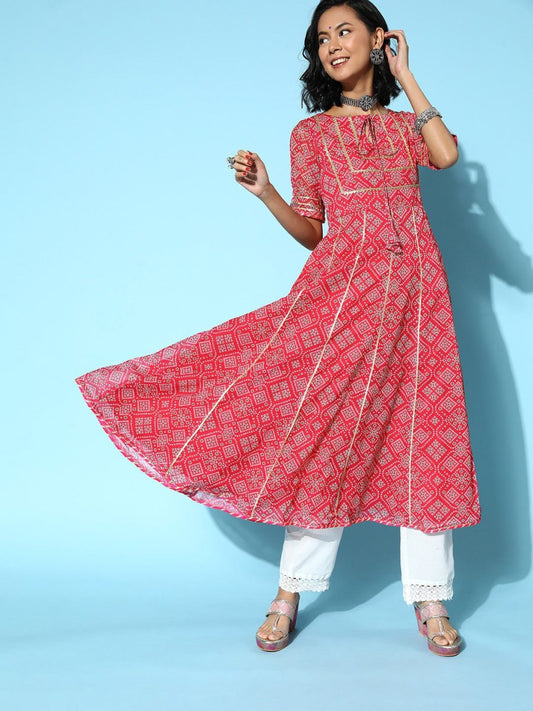 Women Attractive Rose Chiffon Swirling Volume Kurta - Inddus.com