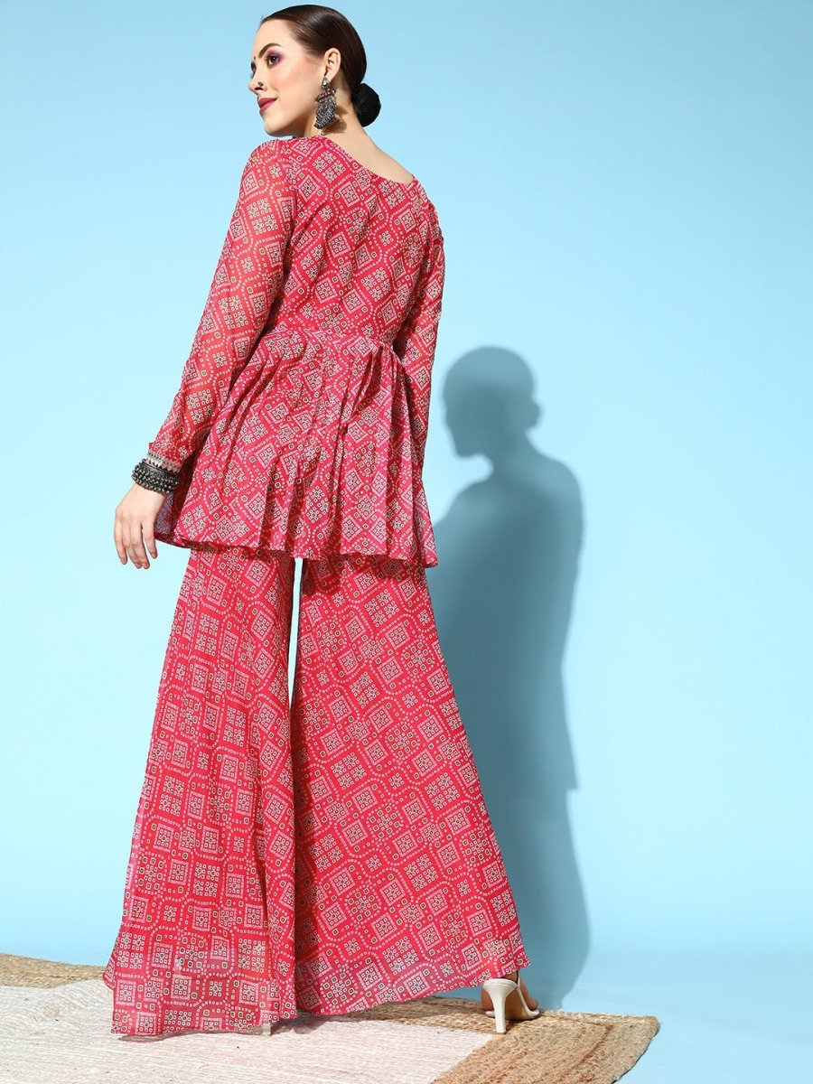 Women Bandhani Poly-Chiffon Print Parade Kurta Set - Inddus.com