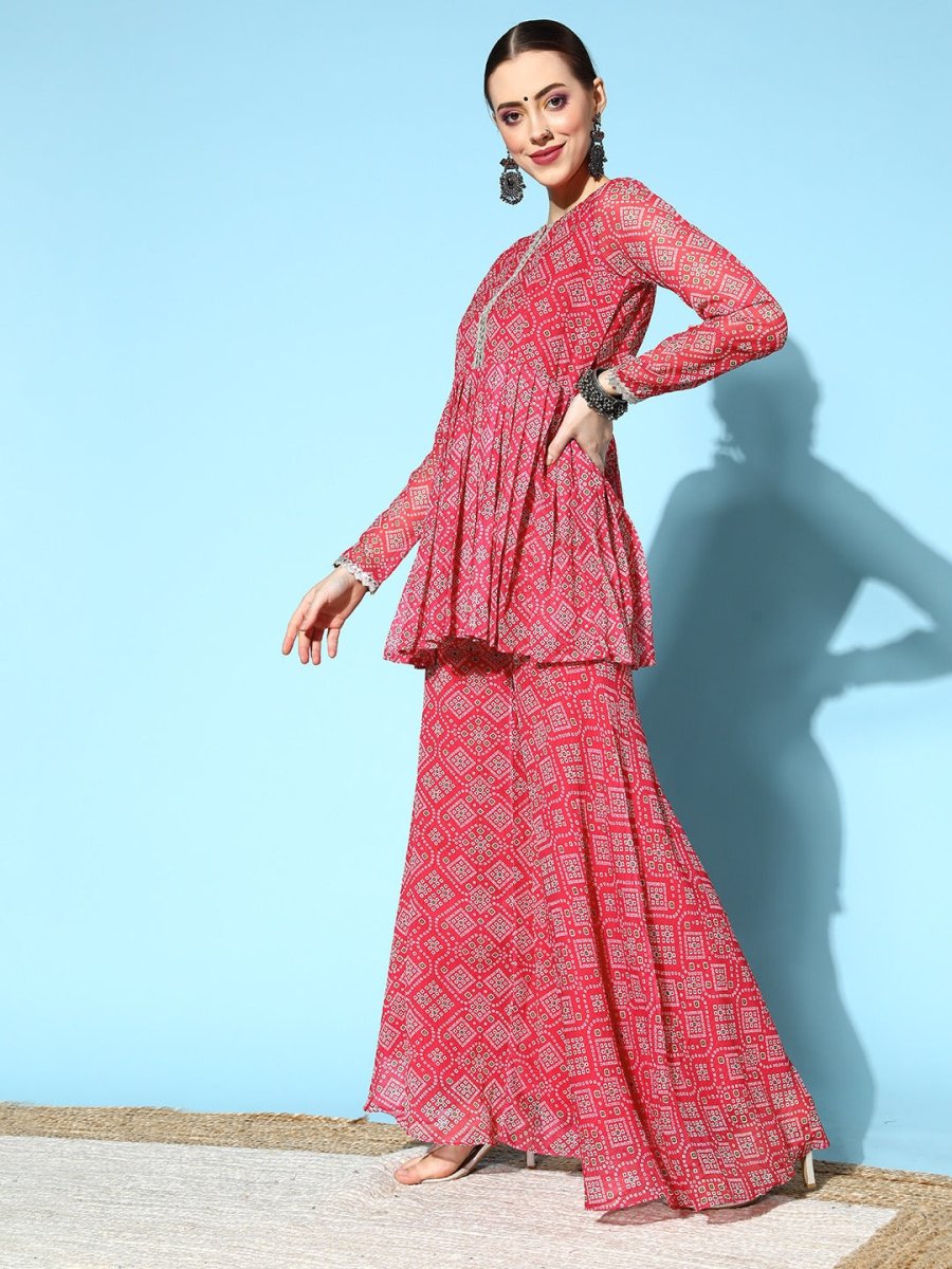 Women Bandhani Poly-Chiffon Print Parade Kurta Set - Inddus.com