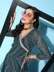 Women Bandhani Printed Angrakha Kurta with Trousers - Inddus.com