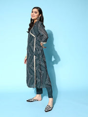 Women Bandhani Printed Angrakha Kurta with Trousers - Inddus.com