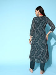 Women Bandhani Printed Angrakha Kurta with Trousers - Inddus.com