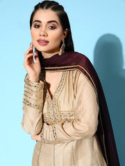 Women Beige Chanderi Cotton Hyper Texture Kurta - Inddus.com