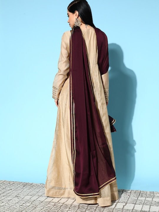 Women Beige Chanderi Cotton Hyper Texture Kurta - Inddus.com