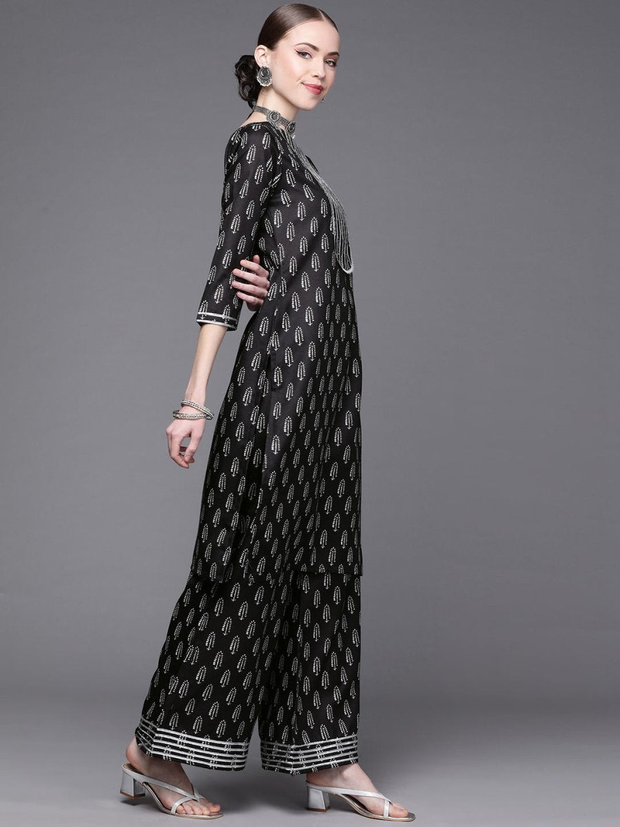 Women Black Ethnic Motifs Printed Kurta with Palazzos - Inddus.com