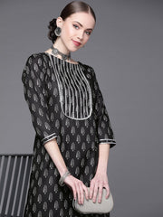 Women Black Ethnic Motifs Printed Kurta with Palazzos - Inddus.com