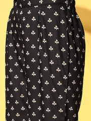 Women Black Floral Printed Pleated Kurti with Trousers - Inddus.com