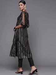 Women Black Gold Zari Woven Kurta and Trouser - Inddus.com