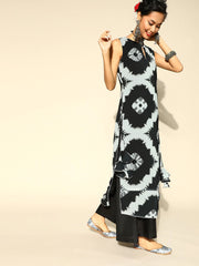 Women Black & Grey Tie and Dye Kurta with Palazzo & Ruffled Dupatta - Inddus.com