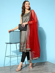 Women Black Kurta With Trousers & Dupatta - Inddus.com