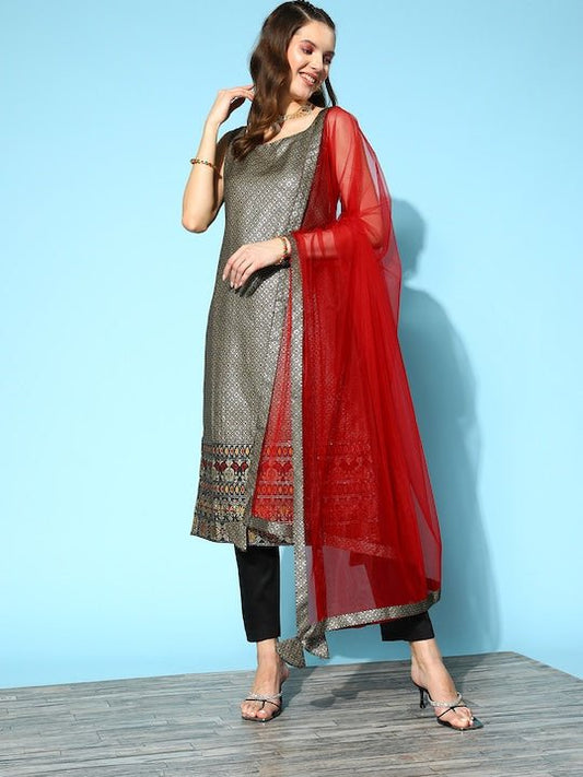 Women Black Kurta With Trousers & Dupatta - Inddus.com