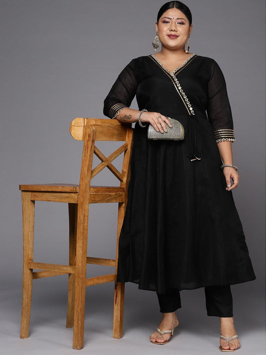 Women Black Mirror Work Anarkali Kurta - Inddus.com