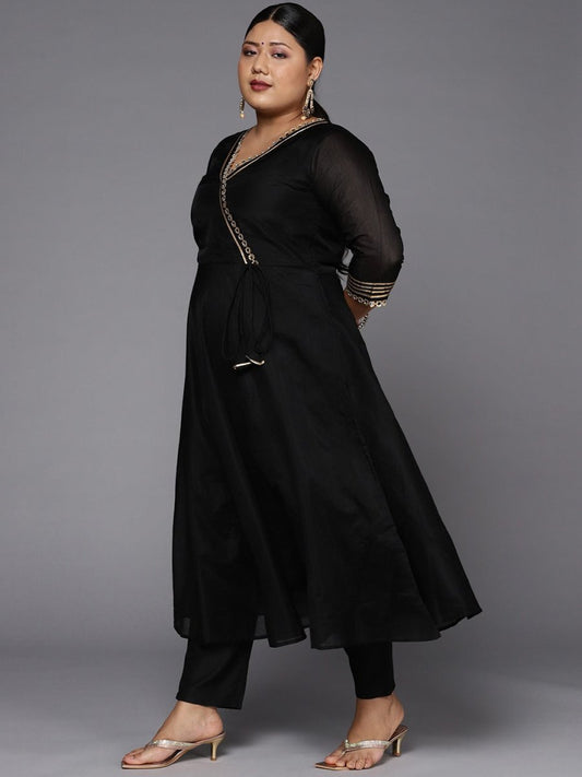 Women Black Mirror Work Anarkali Kurta - Inddus.com