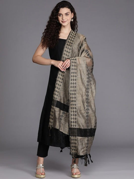 Women Black Pleated Kurta with Trousers & With Dupatta - Inddus.com