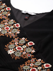 Women Black & Red Ethnic Motifs Embroidered Thread Work Georgette Anarkali Kurta - Inddus.com