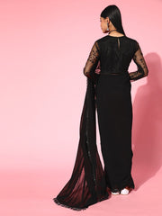 Women Black Sequinned Embellished Saree - Inddus.com