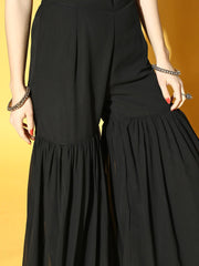 Women Black Sequinned Kurta with Sharara & Dupatta - Inddus.com