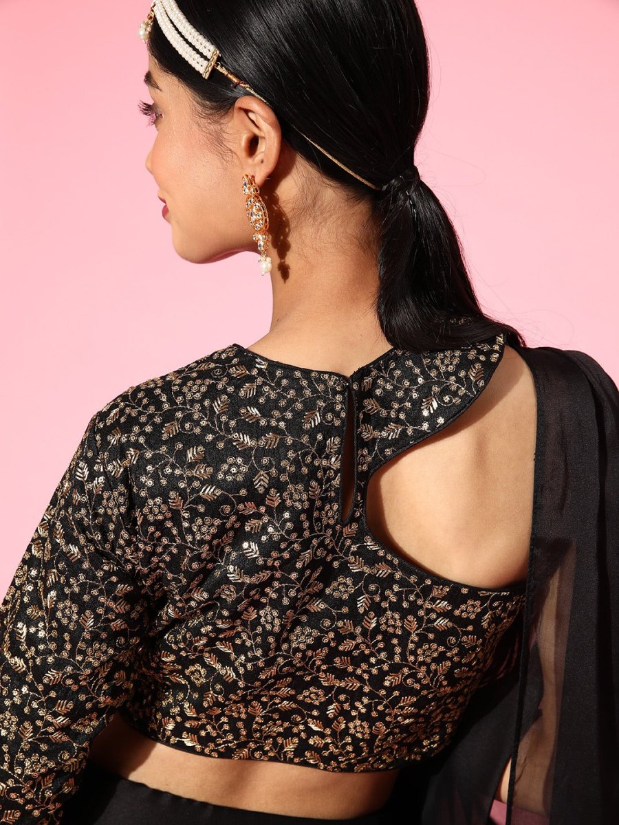 Women Black Solid Saree - Inddus.com