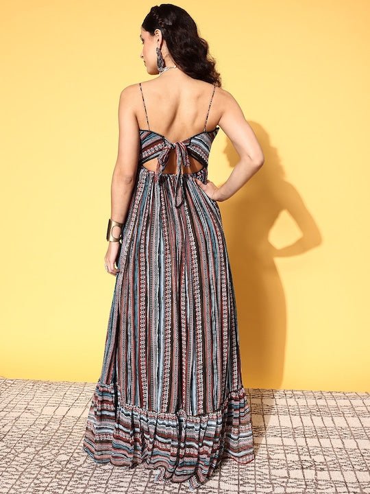 Women Black Striped Vacay Attire - Inddus.com