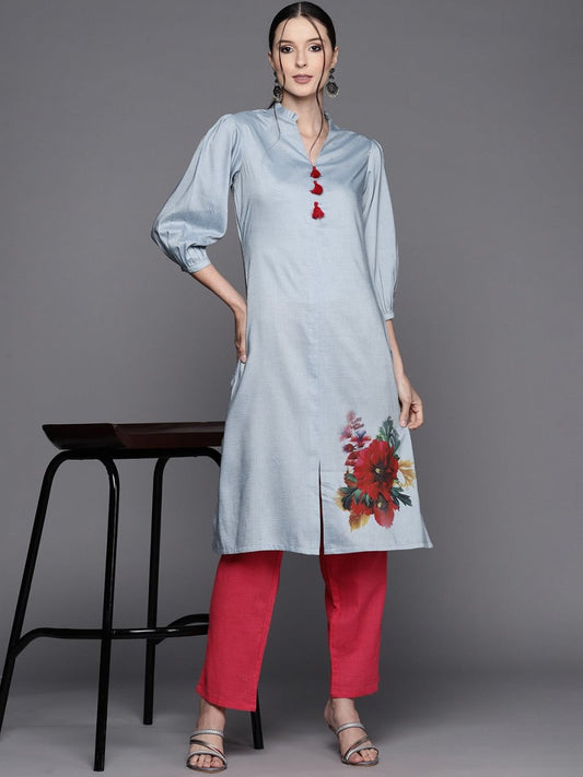 Women Blue Floral Printed Kurta - Inddus.com