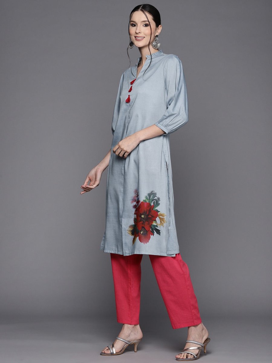 Women Blue Floral Printed Kurta - Inddus.com